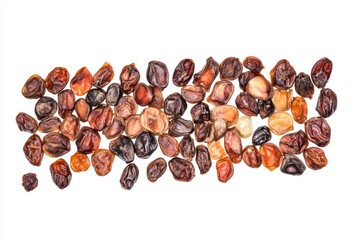 Obraz premium Dried berries scattered, studio shot, white background, food ingredient