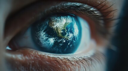 Naklejka premium Eye Reflecting a Beautiful Earth View