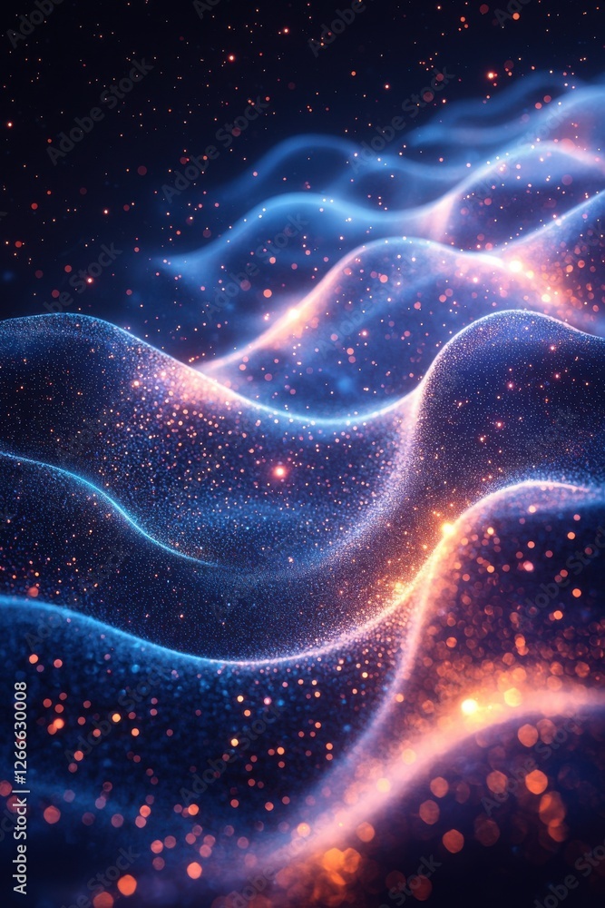 Poster abstract futuristic digital background with glowing particles and ethereal wave patterns