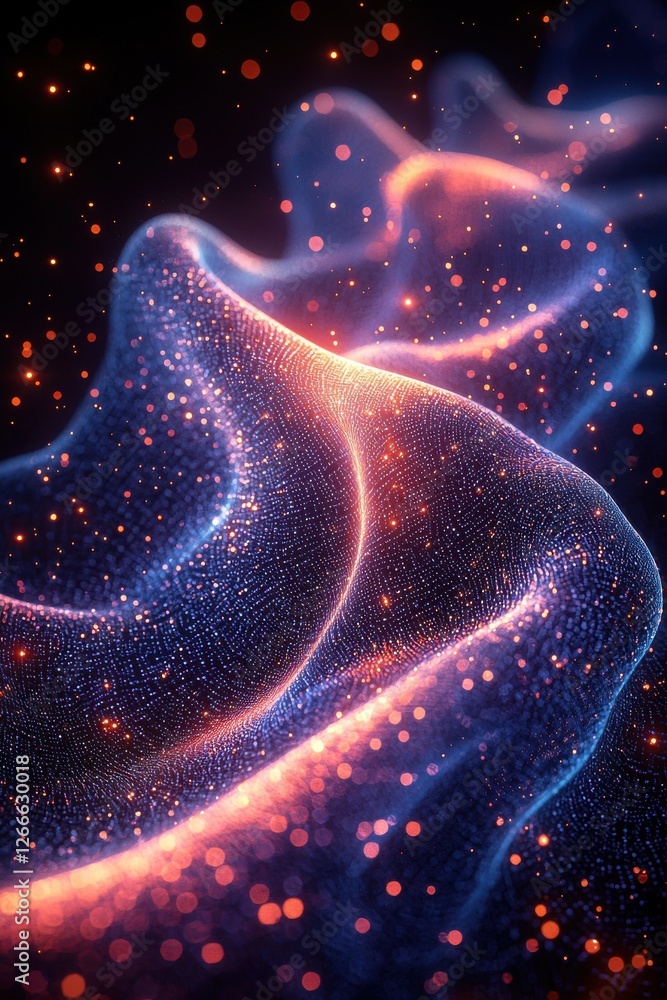Poster abstract visualization of a glowing wave with futuristic illuminated elements
