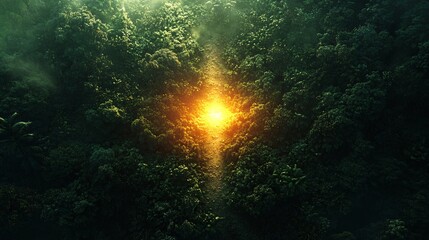 Fototapeta premium Enigmatic Glow in Lush Green Forest Canopy Illuminates Nature's Beauty