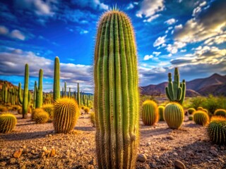 Towering cacti dominate a sun-drenched desert, a high-resolution botanical masterpiece.