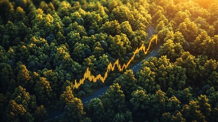 Vibrant Forest Landscape with Rising Financial Graph Overlay