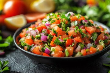 Fresh Tabbouleh Salad with Tomatoes, Parsley, Mint, Onion, and Lemon Juice Dressing