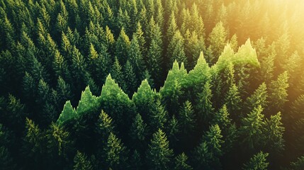 Green Forest Background with Rising Trend Graph Overlaid Image