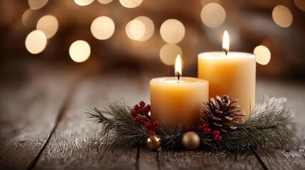 The warm ambiance of a vintage wooden table adorned with an advent wreath.