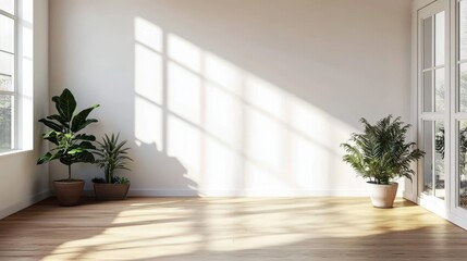 A clean mockup depicting a pristine white wall in a contemporary home setting.
