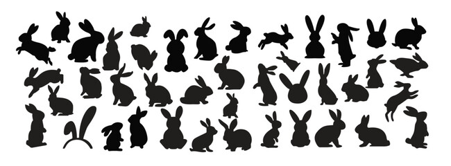 Rabbit Silhouettes Vector Set – Lively Bunny Poses for Easter & Animal Designs