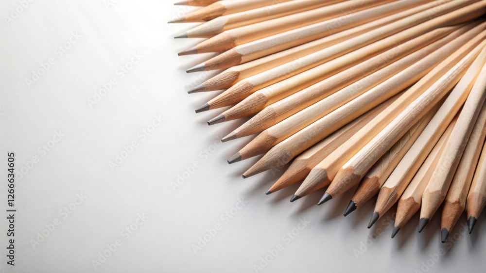 Aufkleber a collection of sharpened wooden pencils arranged in a fan shape on a smooth surface