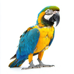 Fototapeta premium Vibrant Macaw: A stunning macaw displays its striking plumage, showcasing a vibrant mix of blue, yellow, and green hues, creating a beautiful and colorful image. 