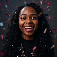 Happy Black Girl Celebrating with Confetti