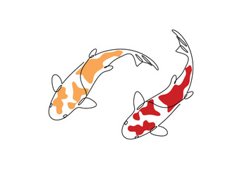 Continuous one line drawing of koi fish. Single line art koi fish. Vector illustration