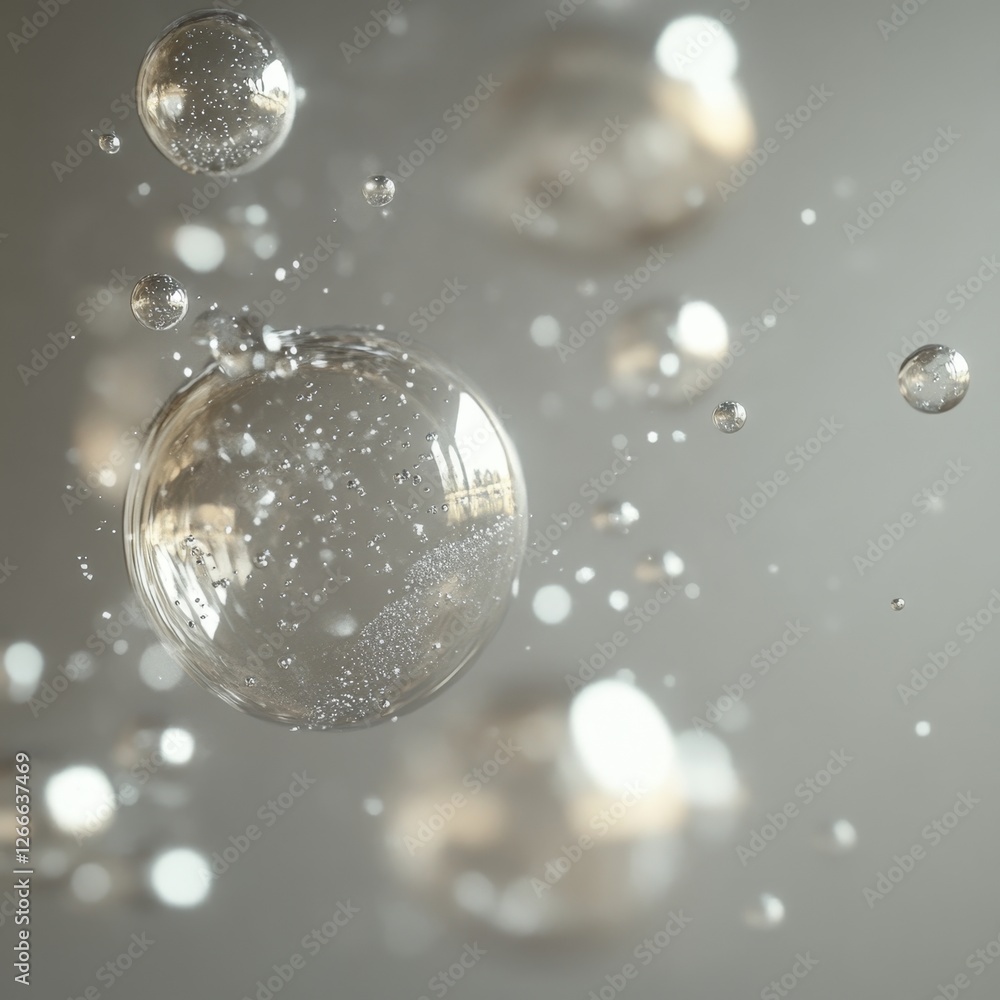 Poster floating bubbles with soft reflections and sparkling highlights