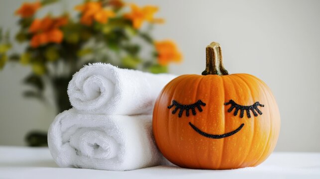 Fun and whimsical pumpkin character perfect for a spa environment.
