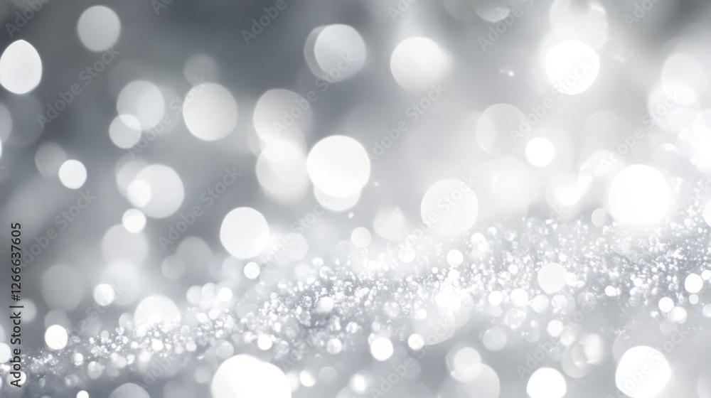 Poster sparkling light reflection with soft bokeh in silver tones