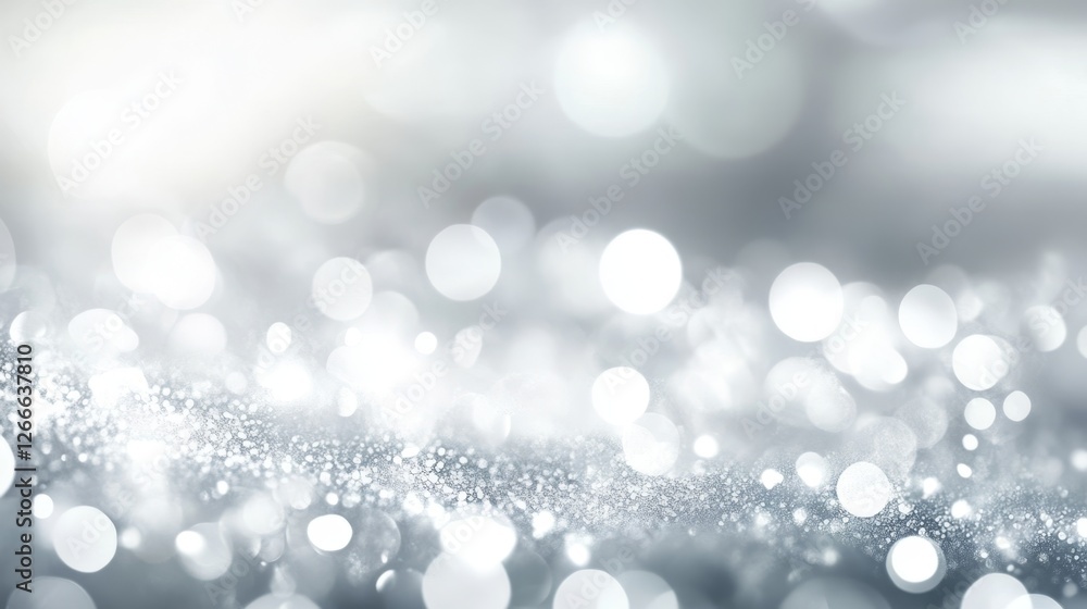 Poster shimmering silver bokeh sparkles on soft textured background