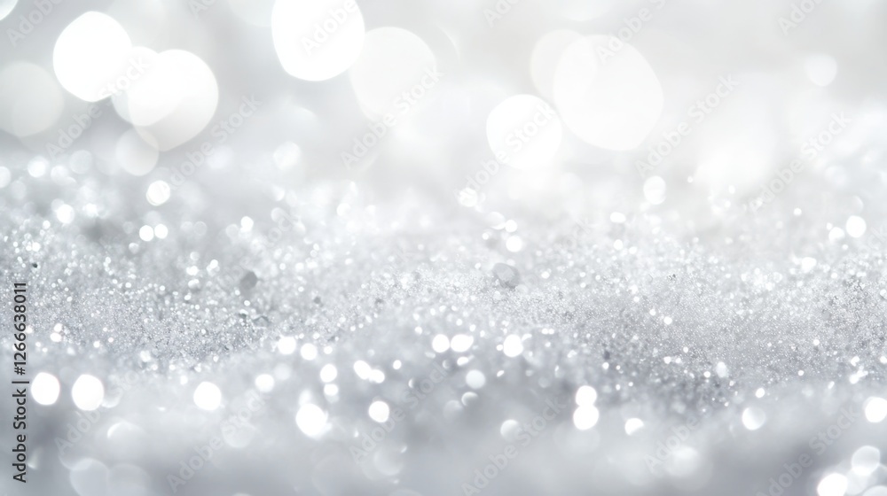 Poster shimmering silver background with soft bokeh light effects