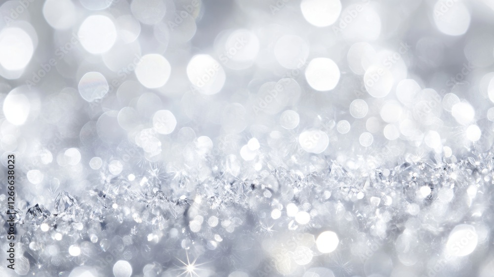 Poster sparkling silver bokeh background with soft glowing lights