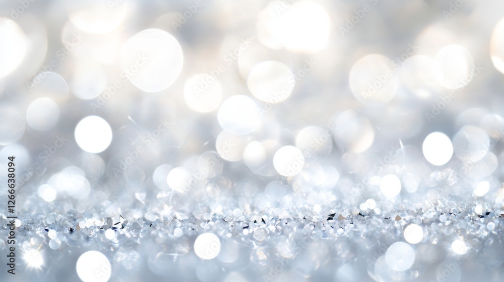 Poster shimmering silver bokeh background with soft light and sparkles