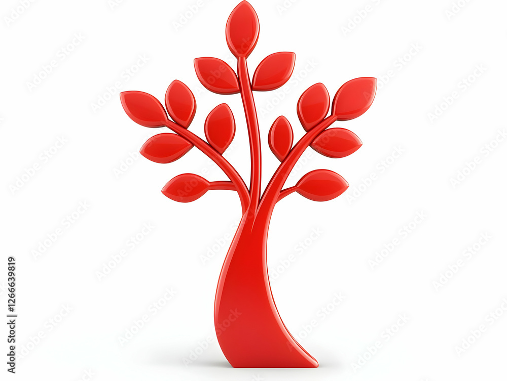 Poster 3d stylized red tree graphic isolated on white background. possible use design element
