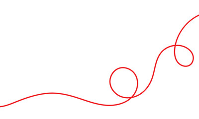 Red thread isolates on a white background. Red thread looped in a circle form, symbolizing vector. Line of red yarn, long red thread. Vector Illustration . 
