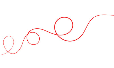 Red thread isolates on a white background. Red thread looped in a circle form, symbolizing vector. Line of red yarn, long red thread. Vector Illustration . 
