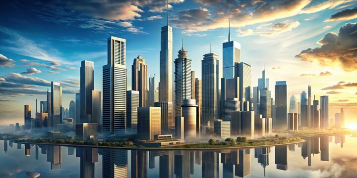 A futuristic cityscape with buildings and skyscrapers morphing into each other in mid-air, evoking a sense of dynamic change and flux , urban, shifting