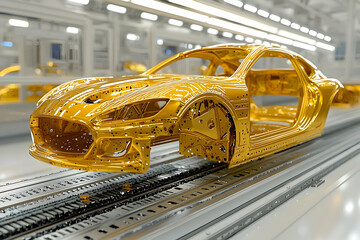 Fototapeta premium Gold Car Chassis on Manufacturing Line