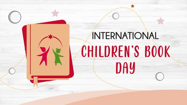 International Children's Book Day animation with book and globe