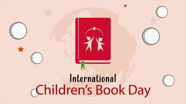 International Children's Book Day animation with book and globe