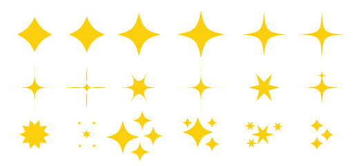 Star icon collection. Different star shapes. Twinkle star shape. Magic light Glint Flash effect. Vector illustration
