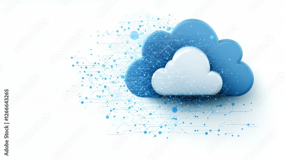 Poster cloud computing concept, abstract blue and white design representing digital network data storage so
