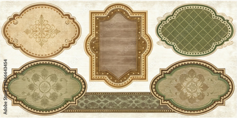 Fototapete Collection of ornate decorative frames with vintage patterns and textured backgrounds ideal for design projects