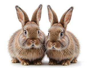 Fototapeta premium Two adorable baby rabbits against a plain background.