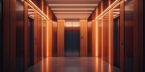 Fototapeta premium Modern Elevator Hallway with Warm Lighting