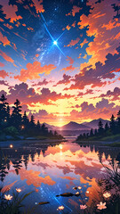 sunset over the lake