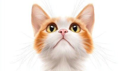 Obraz premium Captivating cat portrait, adorable feline with striking brown and white facial markings on a pristine white background