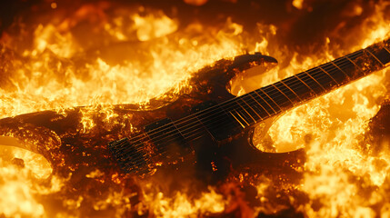 Electric guitar burning in flames