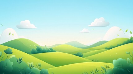 Obraz premium Lush Green Rolling Hills Under a Clear Blue Sky in a Scenic Landscape
