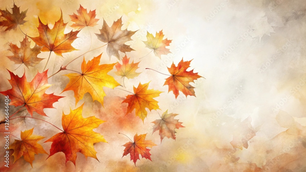Aufkleber Autumnal Maple Leaves Floating on a Soft Watercolor Background A Seasonal Design Element for Fall Projects