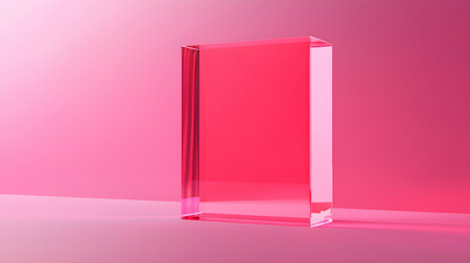Translucent Pink Acrylic Block with Reflection on Pink Gradient Background