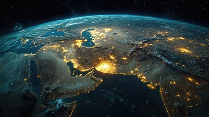 "A Breathtaking Space Perspective of the Illuminated Middle East at Night"