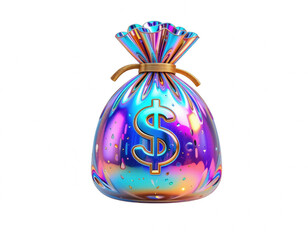 Iridescent Money Bag Holographic Dollar Sign Wealth Concept 3D Render
