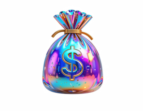 Iridescent Money Bag Holographic Dollar Sign Wealth Concept 3D Render