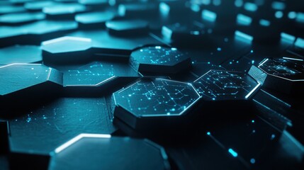Abstract hexagonal pattern with glowing elements, suggesting technology and innovation.