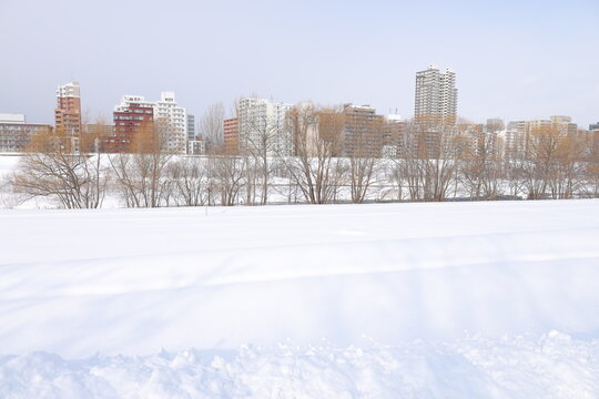 冬の雪景色の札幌豊平川