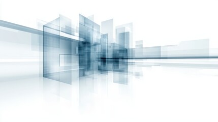 Dynamic abstract architecture, intersecting blue and white lines on a clean background