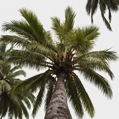 A watercolor-style illustration of a coconut tree on a blank white canvas.