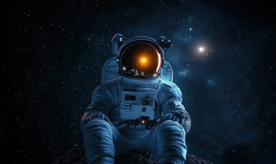 Fototapeta premium Astronaut in Space Suit Contemplates Starry Cosmos