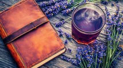 Tranquil Moment Lavender Tea and Leather Journal